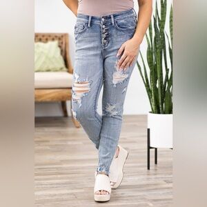 Judy Blue High Rise Button Fly Bleach Splatter Skinny Jeans